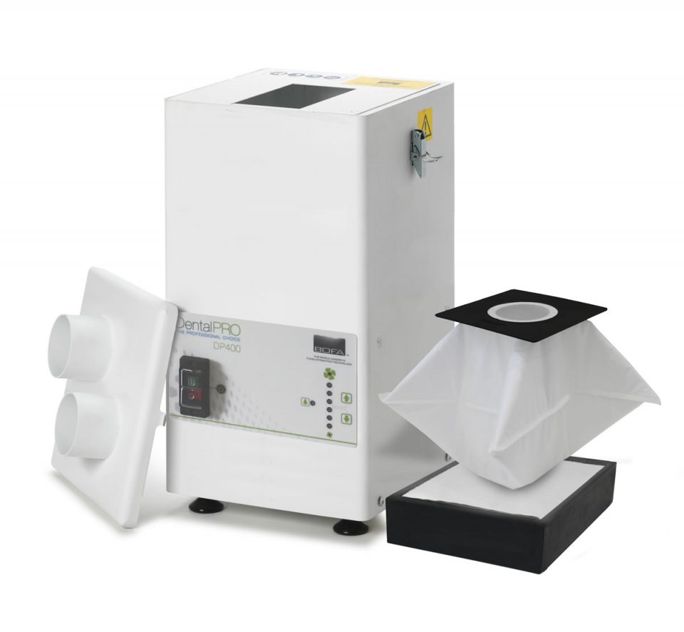 DentalPRO 400 - Multi user dust extraction for hand finishing dental applications. The under bench dust extraction system effectively removes the smaller particulates generated during the hand finishing of dental implants.